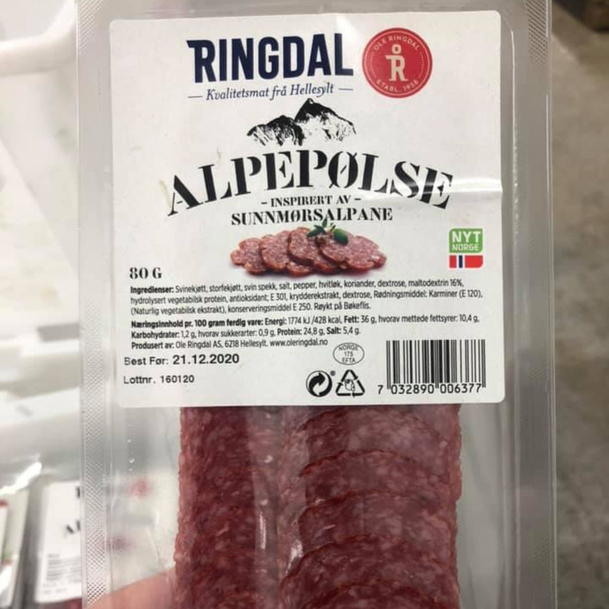 Ringdal Alpepølse - oppskjært 80 gram